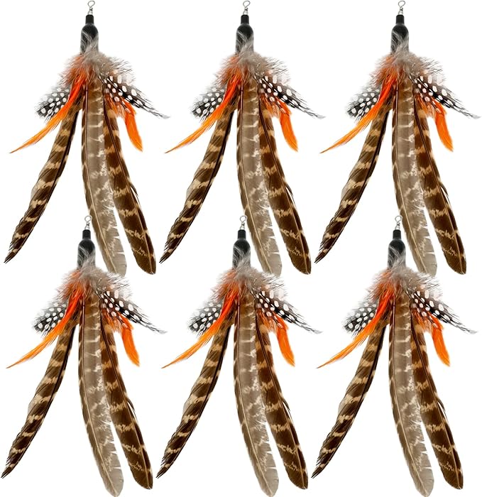 Cat Feather Toys Refills Cat Wand Replacement, 6 PCS Handmade Natural Da Bird Feathers Refill, Cat Toy Feather Replacement for Indoor Cats (B)