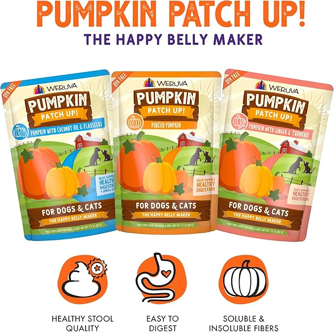 Weruva Pumpkin Patch Up! Pumpkin Pumpkin, What's Your Function? Variety Pack for Dogs & Cats, 2.8oz Pouch (Pack of 12)