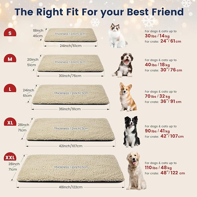 Miguel Self Heating Dog Mat, 48 X 28 inch Self Warming Dog Bed for Indoor Outdoor, Non Electric Dog Pad Thermal for Large Dogs, Washable Crate Mat with Removable Washable Cover (Light Brown,XXL)