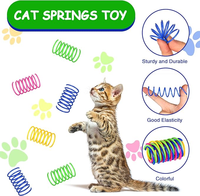 Deekin 480 Pack Pets Spring Toys Pets Colorful Cat Toys Playful Coils Spiral Springs for Kittens Pets Cat Four Colors PET Plastic Products for Swatting Biting Hunting and Active Healthy Play