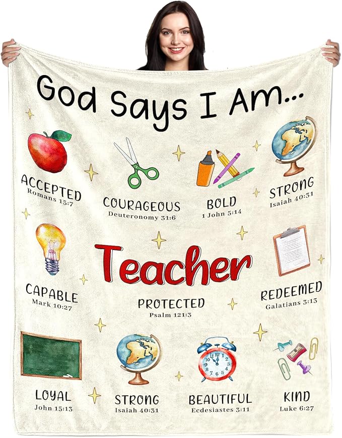CIUGOIG Christian Gifts for Women, God Says I Am Teacher Blanket 50"x60", Inspirational Religious Birthday Gifts for Teacher Bible Verse Blanket, Teacher Gifts, Christian Teacher Gifts