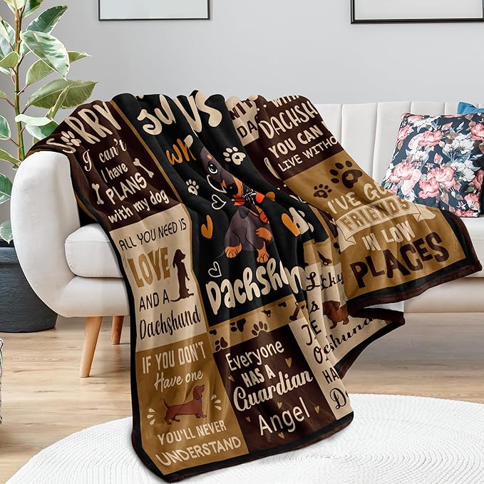 Dachshund Gifts for Women Blanket 50"x60", Wiener Dog Gifts for Women/Kid Dachshund Lover Flannel Throw Blanket