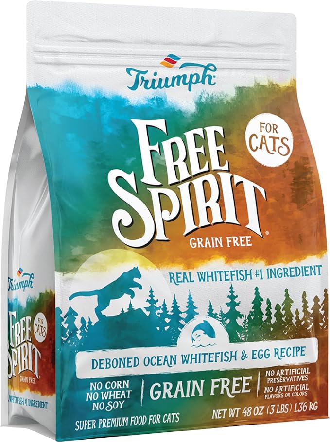 Triumph Free Spirit Grain Free Ocean Whitefish & Egg Recipe Dry Cat Food, 3lb.