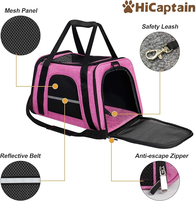 HiCaptain Soft Cat Carrier with Top Mesh Window - Pet Carrier Breathable for Medium Cats and Small Dogs Puppies up to 14 lb (Pink)