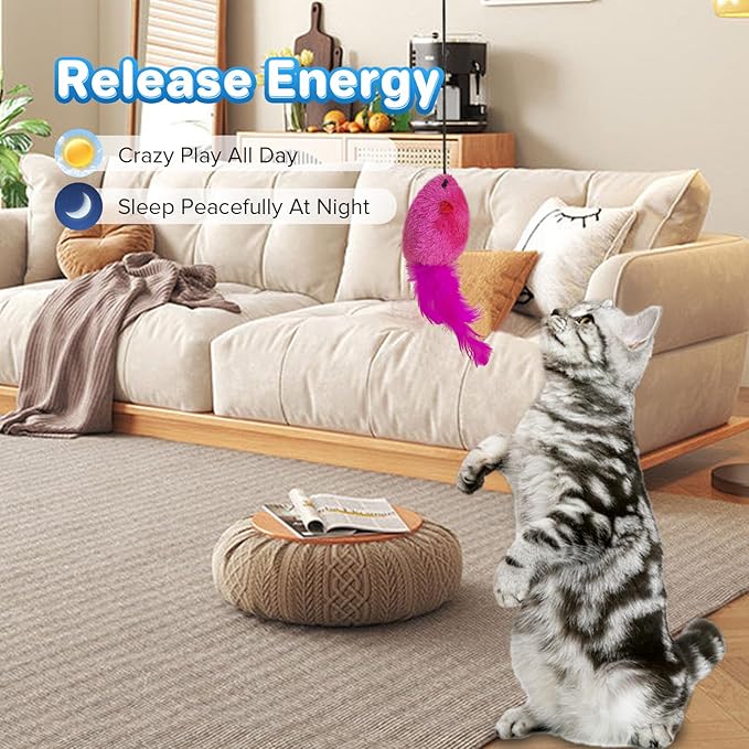 LEWISER Cat Toys Hanging Mouse, Vivid Chirping, Cat Catching Mouse Toy, Interactive Cat Mice Toys for Indoor Cats Kittens Self Play Chase Exercise, Set P