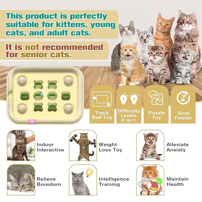 KADTC Cat Puzzle Games Level 3 in 1 Intelligence Mind Game Track Balls Kitten Food Puzzles Toy For Indoor Cats Sensory Activity Enrichment Toys Treat Feeder Entertainment Mental Stimulation Kitty Gift