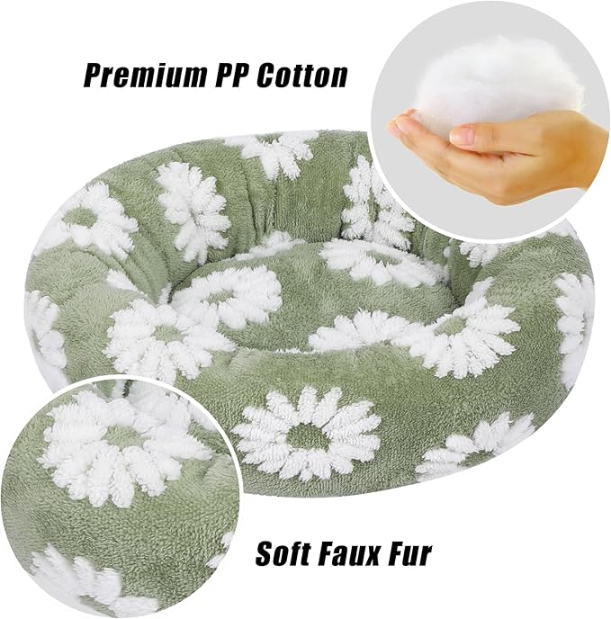 Calming Dog Bed, Dog Beds Fits up to 25 lbs Pets, Fluffy Donut Dog & Cat Bed Washable, Round Anti Anxiety Dog Bed, Small Dog Bed with Non-Slip Bottom (White, 24" x 24")