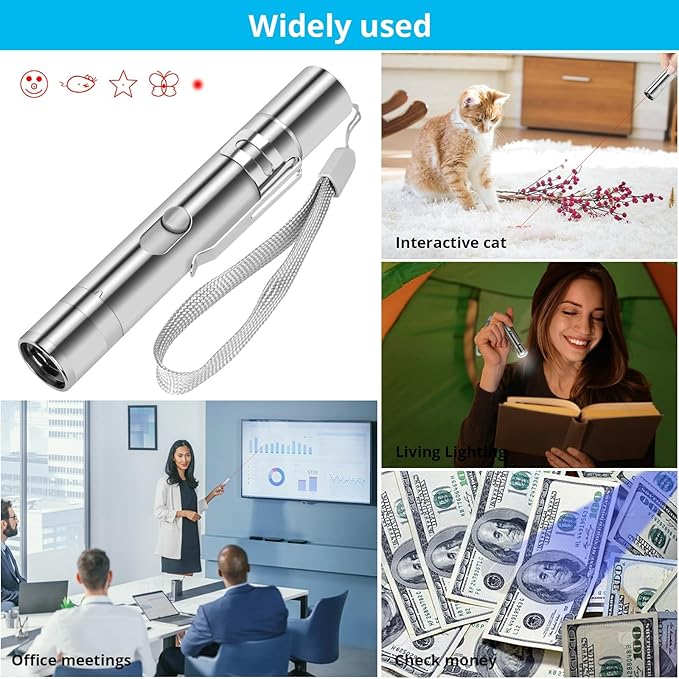 Cat Toys, Cat Toy Red Pointer for Indoor, Rechargeable, 5 Adjustable Patterns, 3 Modes Training Chaser Pet Toy Pointer, Interactive Pet Cat/Dog Toy for Cats Fun Playing Exercise