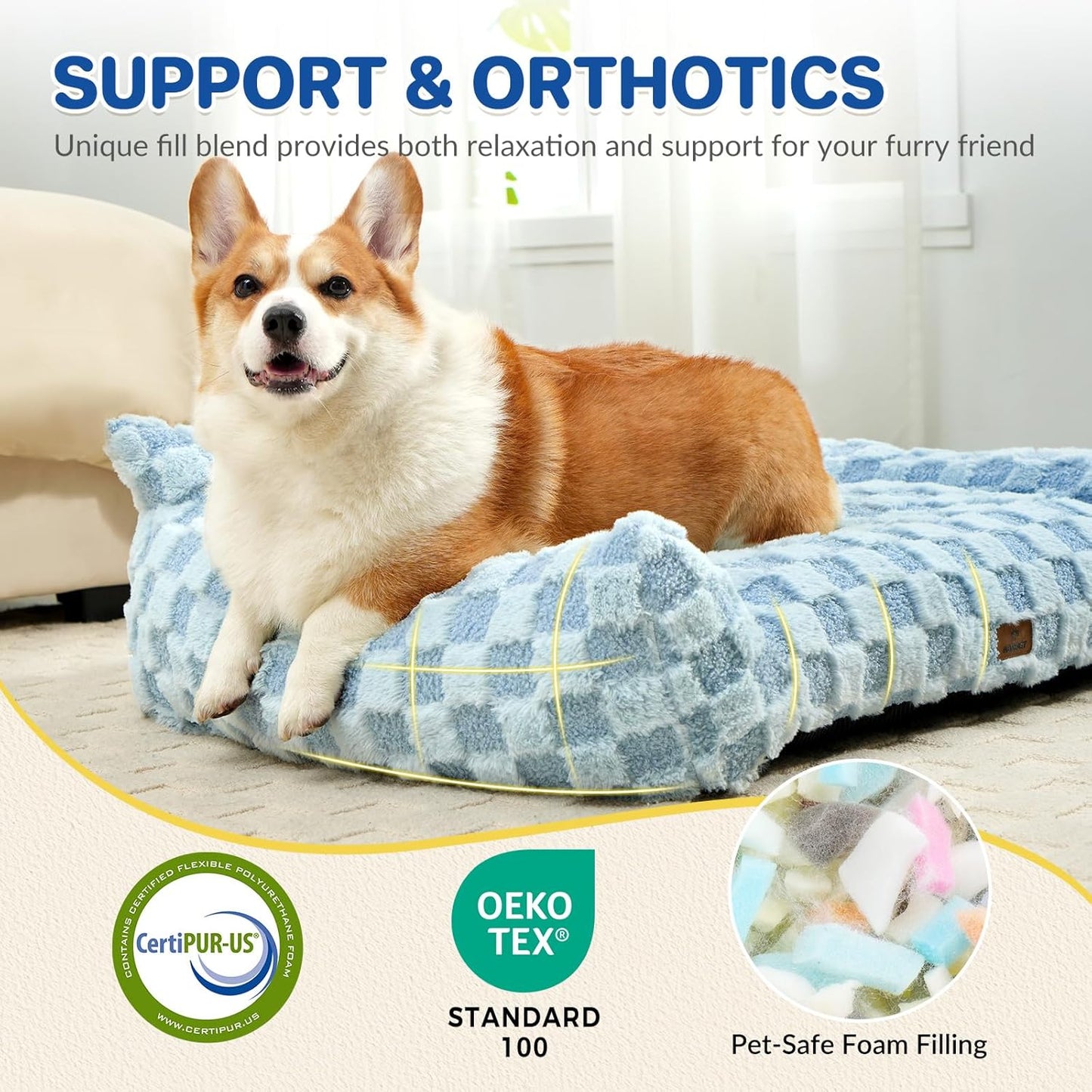 Cat Bed Cats Couch for Puppy and Kitten, Fluffy Pet Couch Small Dog Sofa Bed, Supportive Cat Sofa for Indoor Cats, Washable Cover & Non-Slip, 26 inch, Blue