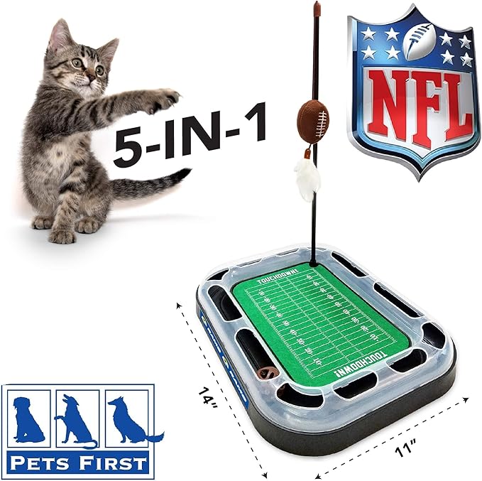 Cat Ball Track Toy NFL Los Angeles RAMS Football Field CAT Scratcher Toy with Catnip Filled Plush Football Toy&Feather Cat Toy Hanging, with Jingle Bell Interactive Ball Cat Chasing 5-in-1 Kitty Toy