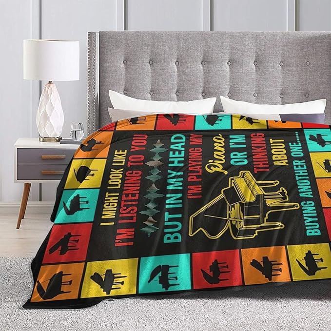 Piano Blanket Musical Instrument Throw Blanket Piano Decor Stuff Merch Cozy Print Flannel Fleece Soft Plush Fuzzy Warm Lightweight Bedding Piano Gifts for Women Men Girls Kids 50"X40"