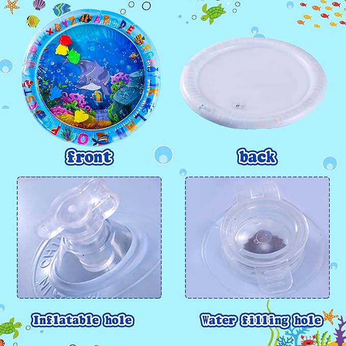 Upgraded Cat Water Sensory Mat with Patches Set - Including Thickened Water Playmat for Cats, Patches, Clipper, Fun Summer Toy for Bored Indoor Cat Self Play Rest Feel Cool Comfort (Round)