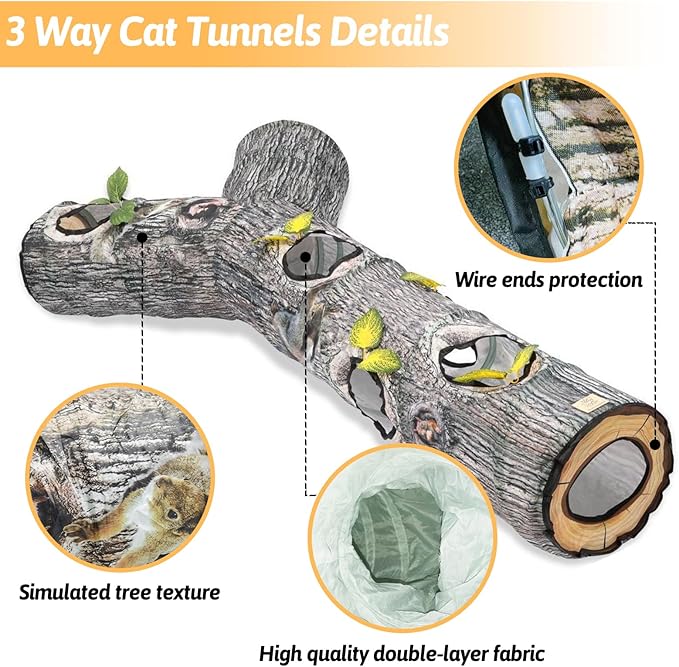 Fhiny Cat Tunnels for Indoor Cats, 3 Way Collapsible Cat Tubes and Tunnels with Peek Holes Interactive Toy Maze House Play Tunnel Puzzle & Hideaway for Cat Kitten Puppy Rabbit Guinea Pig Ferret
