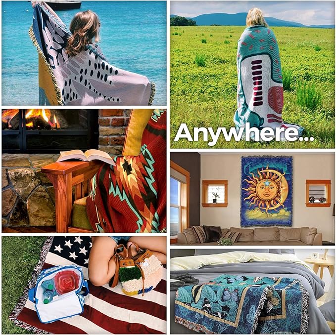 Pure Country Weavers Frederick The Literate Cat Blanket by Charles Wysocki - Gift for Cat Lovers - Tapestry Throw Woven from Cotton - Made in The USA (72x54)