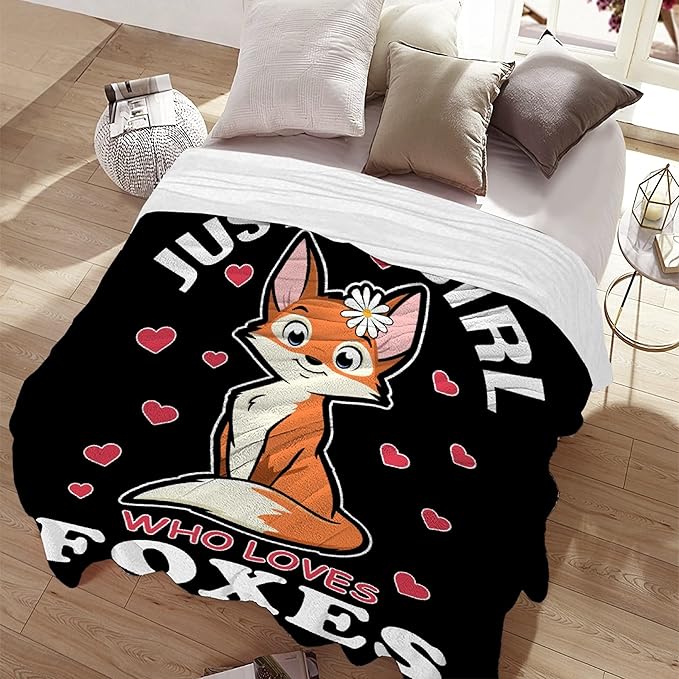 Fox Blanket Stuffed Animal Gift for Teen Kids Women Fleece Throws-Just A Girl Who Loves Foxes Lightweight Plush Toddler Christmas Decor Super Soft Flannel Blankets for Bedding Chair-60x80 Inches