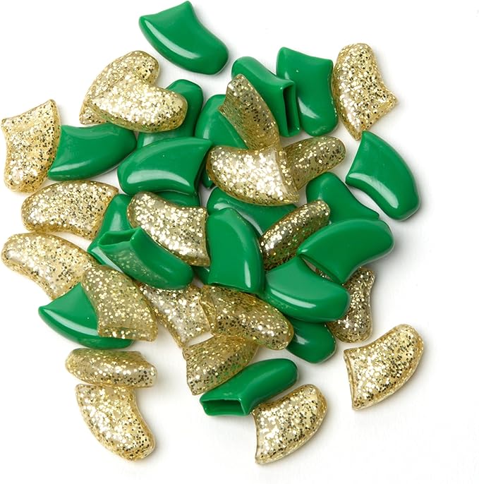 Soft Claws Nail Caps for Dogs with Non-Slip Design Made in USA - 40 Dog Nail Covers for Long-Lasting Protection of Floors and Furniture - Green & Gold Sparkle, XXL