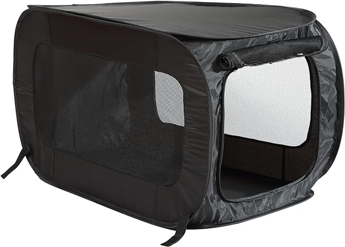 Beatrice Home Fashions Portable, Collapsible, Pop Up Kennel Travel Cat and Dog Crate, 24" L x 16.6" W x 16" H, Black