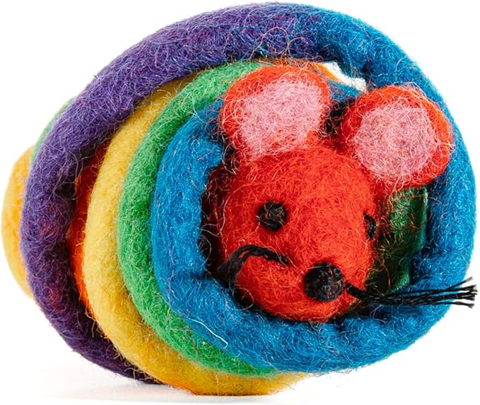 Catch a Mouse by The Tail Wool Cat Mouse Toy with a 6-Ft Tail for Indoor Cats Kittens. Cute Toy Mouse, Mouse Cat Toy, Rat Plush Toy, Fake Mice. No Catnip. Pride (Rainbow)