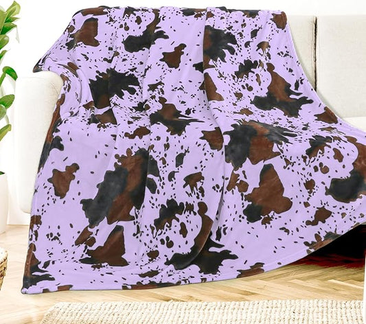 Fleece Throw Blanket - Purple Cow Print, Soft Cozy Lightweight for Couch, 40x50 Inch