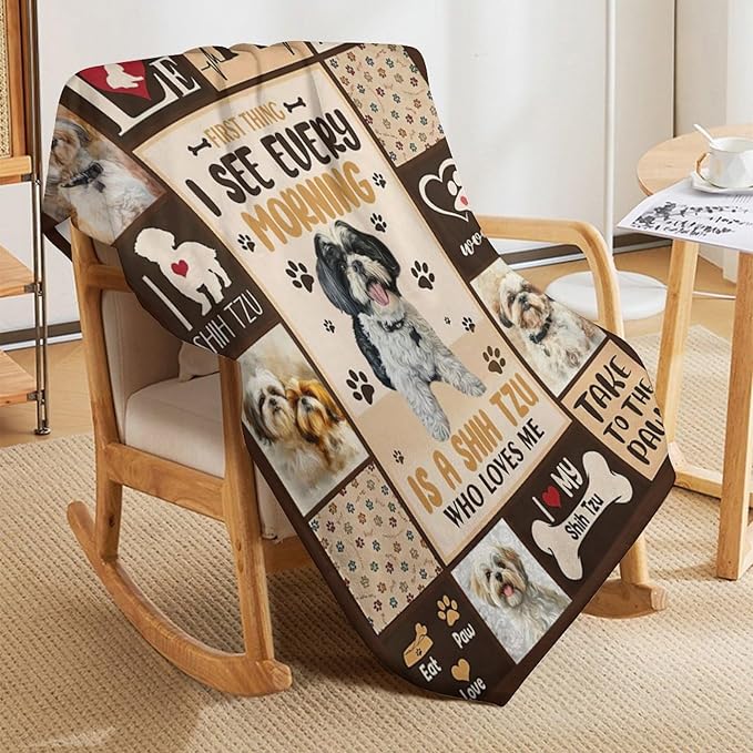 Dog Blanket Cute Shih Tzu Print Throw Blankets for Couch Sofa Bed Stuff Decor Lightweight Soft Cozy Fleece Plush Warm Flannel Bedding Blanket Pet Lover Gifts for Baby Boys Girls Kids Adults 50"x60"