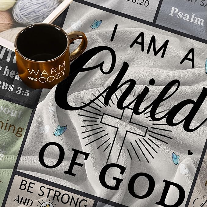 Christian Gifts for Women & Men: Faith-Based Bible Verse Blanket, 'I Am a Child of God' Throw, 60"X80" Flannel