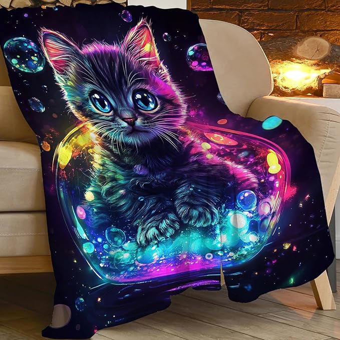Cat Throw Blanket Cat Gifts for Kids Girls Boys Adults Women Men Soft Cozy Warm Plush Fluffy Fuzzy Fleece Blanket Decor 40''X50''