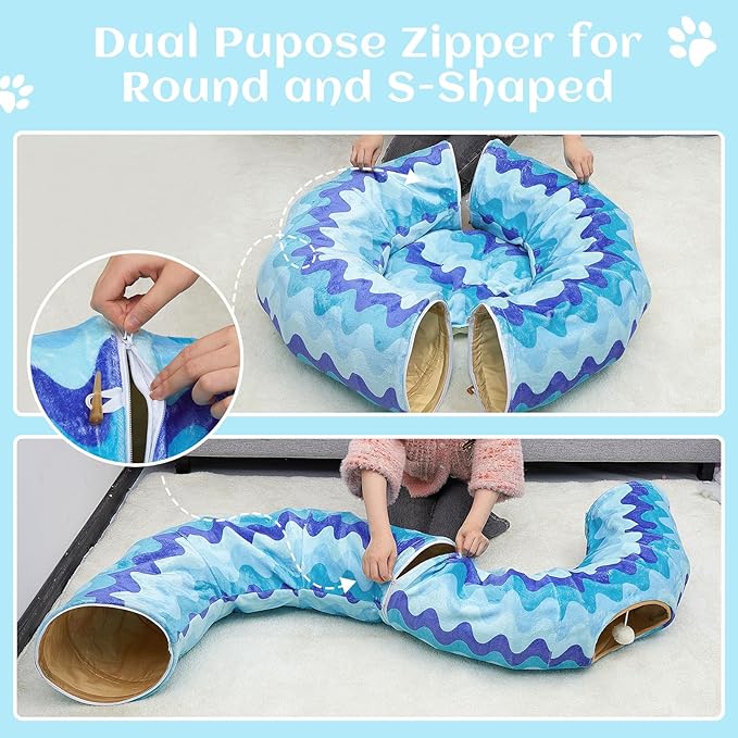 Bienbee Cat Tunnel Bed, S-Shape Foldable Cat Tunnel for Indoor Cats Large, Peekaboo Playmate for Guinea Pig Rabbit