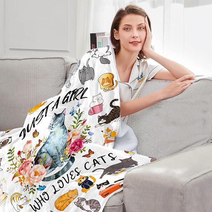 Cat Blanket Gifts for Girls Women, Cat Blankets Gifts for Cats Lovers, Cats Lovers Birthday Decoration Throw Blanket 80" x 60"