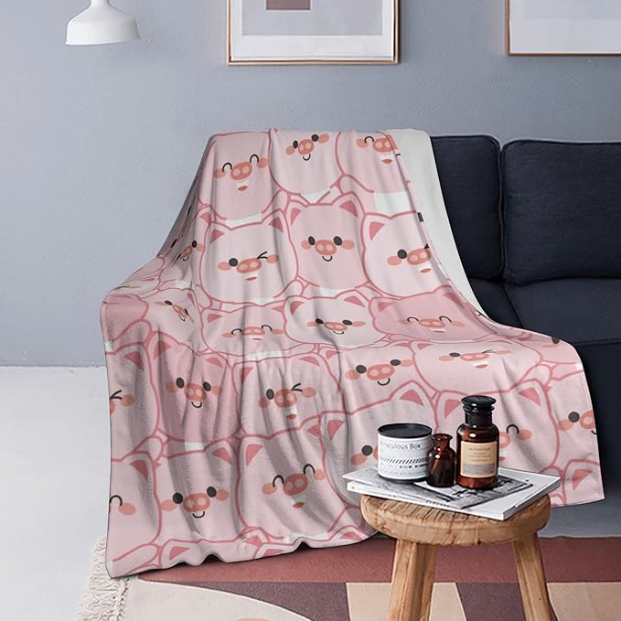 Cute Kids Pink Pigs Print Blanket Throw 50"x40", Plush Flannel Lightweight Blankets, Gifts for Kids Women