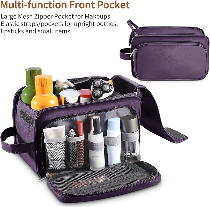 Buruis Extra Large Toiletry Bag for Men & Women, Travel Toiletry Organizer Dopp Kit Water-resistant Shaving Bags, PU Leather Cosmetic Bathroom Shower Bag for Toiletries, Accessories (Purple)