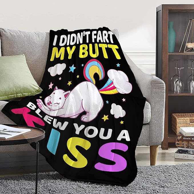 Cat Blanket Funny Gift for Girl Boys Kids Soft Flannel Throw Comfy Cozy Blankets for Teen Birthday Bed Sofa-50"x60"