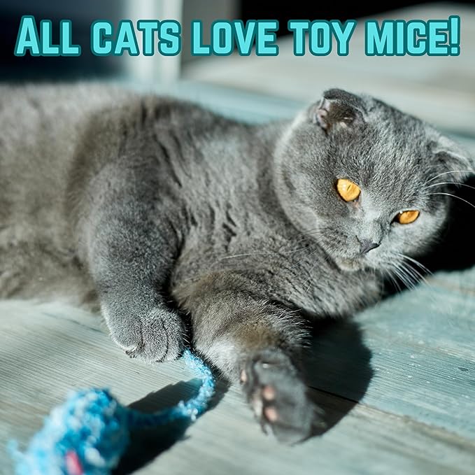 Smokey's Stash Faux Fur Cat Mice Toy 12 Per Pack Multi Color Realistic Small Mouse with Rattle and Catnip Safe for Adult Cats and Kittens 5.5 inches Long