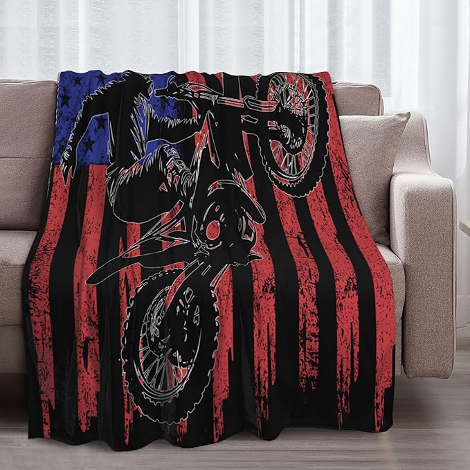 Motocross Flag Soft Throw Blanket Flannel Fleece Blankets Warm Cozy Lightweight Fuzzy Blanket for Bed Sofa Couch Home Decor 80"X60"