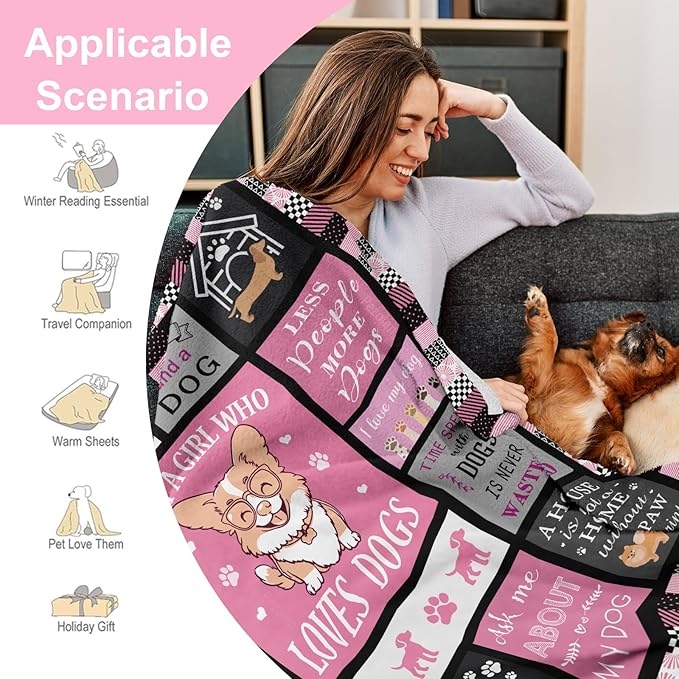 Dog Mom Gifts for Women, Dog Lovers Gifts, 100% Polyester Flannel Dog Themed Throw Blanket, 50"x60"