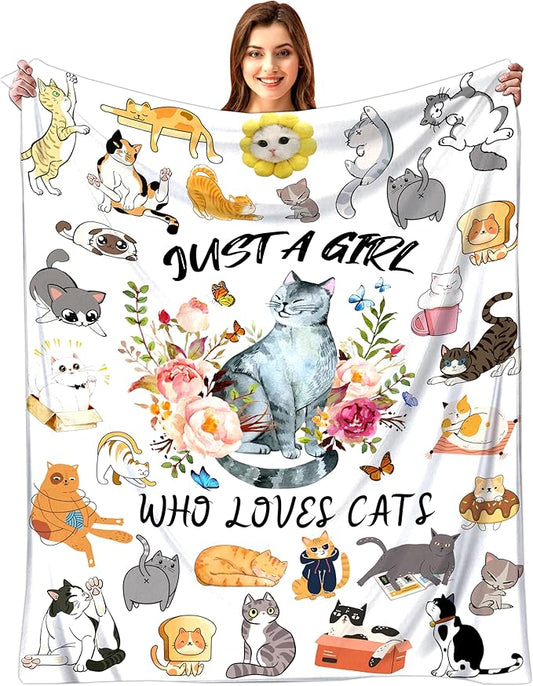 Cat Blanket Gifts for Girls Women, Cat Blankets Gifts for Cats Lovers, Cats Lovers Birthday Decoration Throw Blanket 80" x 60"