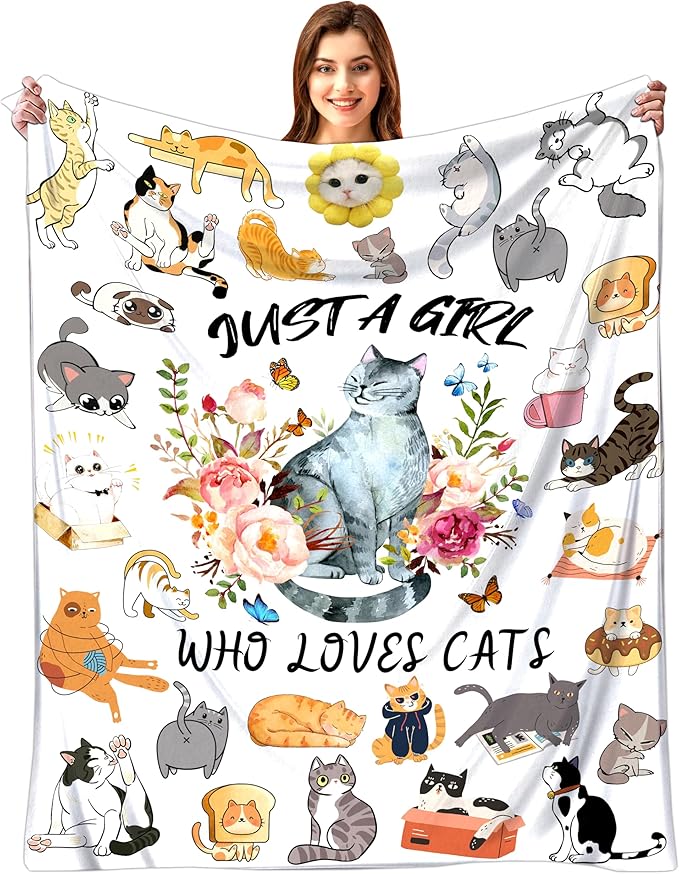Cat Blanket, Cat Gifts for Girls Women, Cat Blankets Gifts for Cat Lovers, Cat Lovers Birthday Gifts Decoration Throw Blanket 60" x 50"