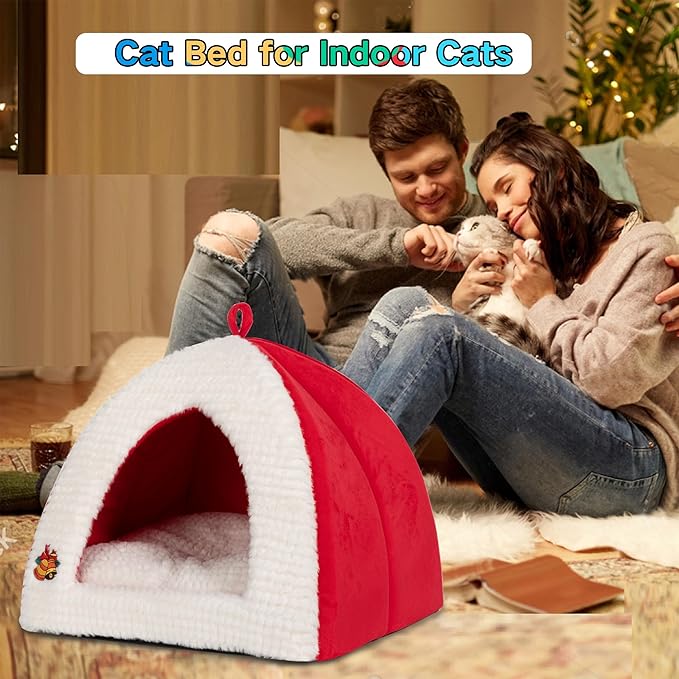 Cat Cave Bed for Indoor Cats, Warm Cat Beds/Dog Beds for Small Dogs Cat Tent Bed for Puppy Kitten with Removable Cushion
