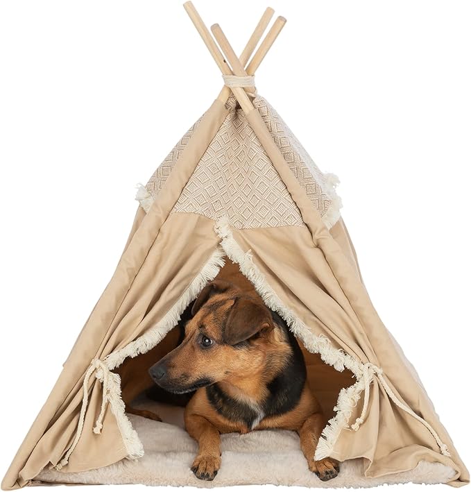 TRIXIE Boho Tipi, Cat Cave, Cat Condo, Cat Bed Tent, Cat Retreat with Reversible Cushion