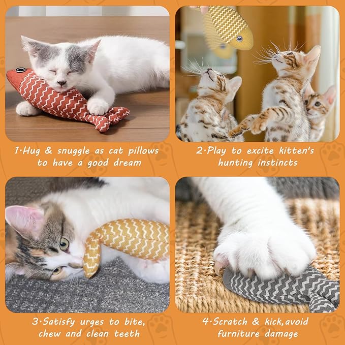 AccEncyc 3Pcs Cat Toys Fish Catnip Toys Interactive Cat Toy Cat Chew Toy Cat Pillow Toys Kitten Exercise Kicker Toys for Indoor Cats Kitty Kitten Catnip Exercise Toys Cat Gifts Kitty Toy