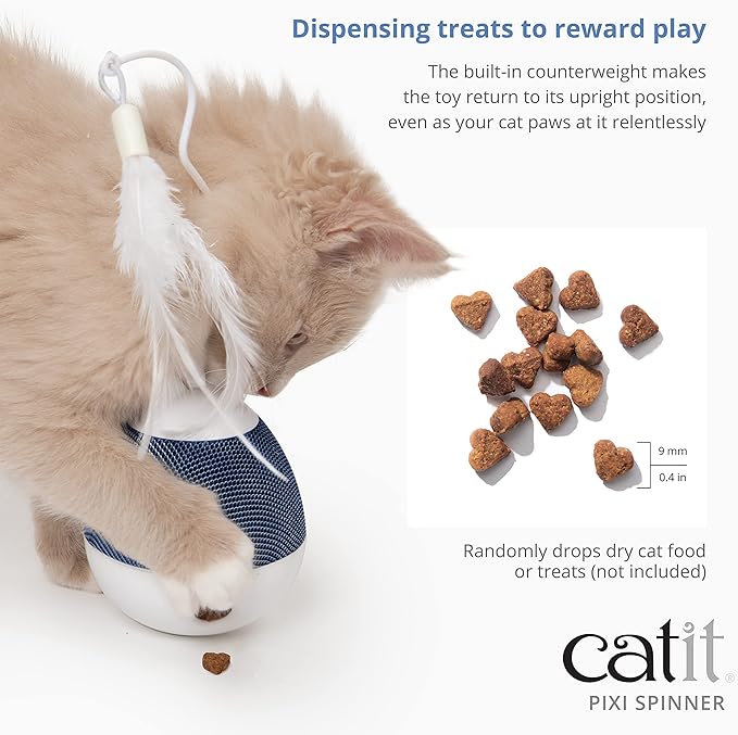 Catit PIXI Spinner, Treat Dispensing Cat Toy, Blue