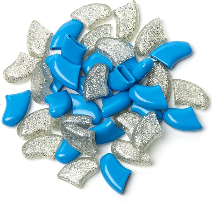 Soft Claws Nail Caps for Dogs with Non-Slip Design Made in USA - 40 Dog Nail Covers for Long-Lasting Protection of Floors and Furniture - Blue & Silver Sparkle, XXL