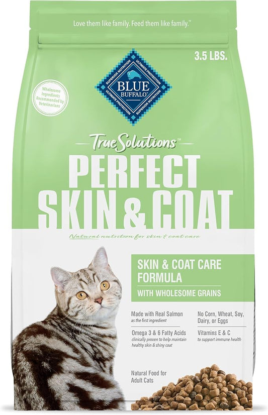Blue Buffalo True Solutions Perfect Skin & Coat Natural Dry Food for Adult Cats, Salmon, 3.5-lb. Bag