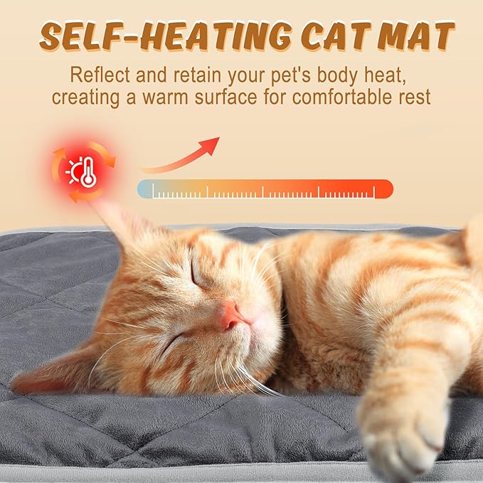MEWTOGO 4 Pcs Self Warming Cat Bed Mat - 15.7X 19.7in Soft & Warm Self Heating Cat Pad, Washable Pet Bed Mats Reflect Body Heat with Non Slip Bottom for Indoor Cat Gifts