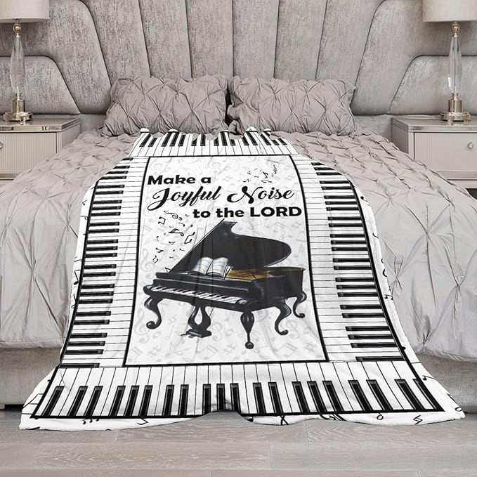 Piano Print Blanket Piano Keys Music Notes Musical Throw Blankets for Couch Sofa Bed Stuff Decor Lightweight Soft Cozy Fleece Plush Warm Flannel Blanket Gifts for Girls Boys Kids Adults 40"x50"