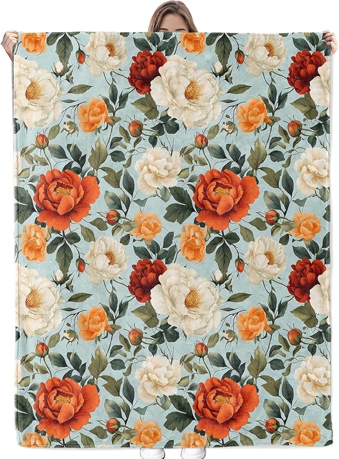 Colorful Floral Blanket - Ultra Soft & Cozy Flannel Throw Blankets, Warm, Lightweight & Fuzzy - Perfect for Bed, Couch, Travel & Outdoor Use - for Men Women Adults 60"×50"
