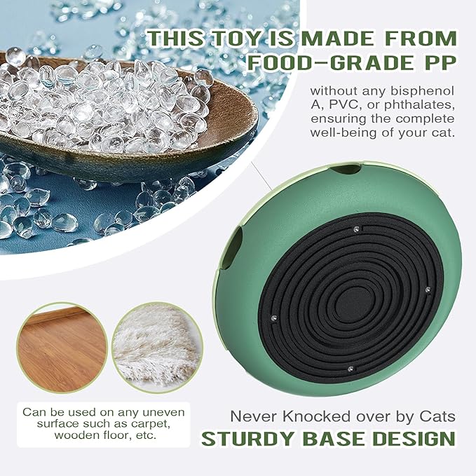 Zaabaaziba Interactive Cat Toys, Track Balls Kitten Toy for Indoor, High-Elasticity Cat Teaser Wand Cat Feather Toy, Perfect Toy for Multi-Cat Households for All Cat Breeds Green