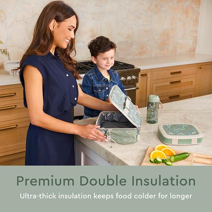 Bentgo Kids Lunch Bag - Durable, Double-Insulated Lunch Bag for Kids 3+; Holds Lunch Box, Water Bottle, & Snacks; Easy-Clean Water-Resistant Fabric & Multiple Zippered Pockets (Dino Fossils)