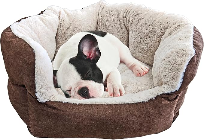 SPOT Sleep Zone Small Pet Bed - High Wall, Reversible Cushion Bed for Indoor Cats & Small Dogs, Durable Faux Suede, Machine Washable for Pets Under 10lbs and 15 inches Long - 18x16in, Chocolate Brown