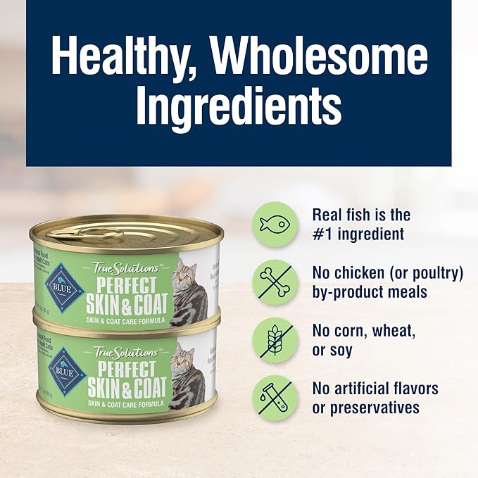 Blue Buffalo True Solutions Perfect Skin & Coat Natural Adult Wet Cat Food, Whitefish 3-oz Cans (24 Count)