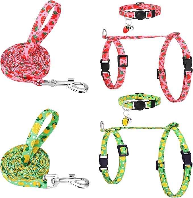 2 Pack Cat Harness and Leash, Escape Proof Adjustable Kitten Harness with Leash Collar, Lightweight Soft and Comfortable, for Small Medium Cat Safe Walking and Travel